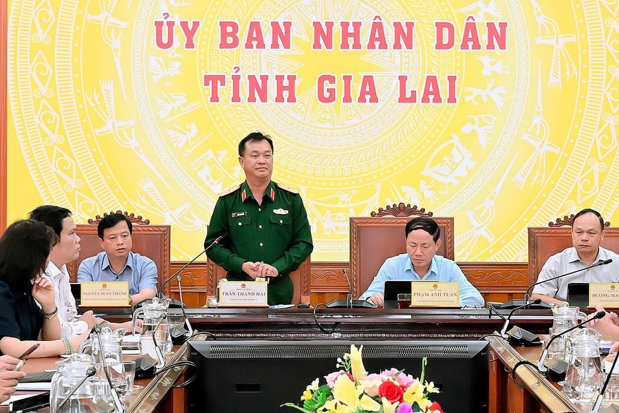 Thiếu tướng Trần Thanh Hải phát biểu tại cuộc họp (Ảnh: Đức Thụy)