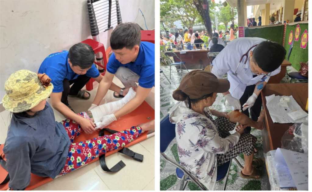 Đoàn chi viện y tế TP. Hồ Chí Minh đang sơ cứu chấn thương cho người dân do bão lũ (Ảnh: Sở Y tế TP. Hồ Chí Minh)

