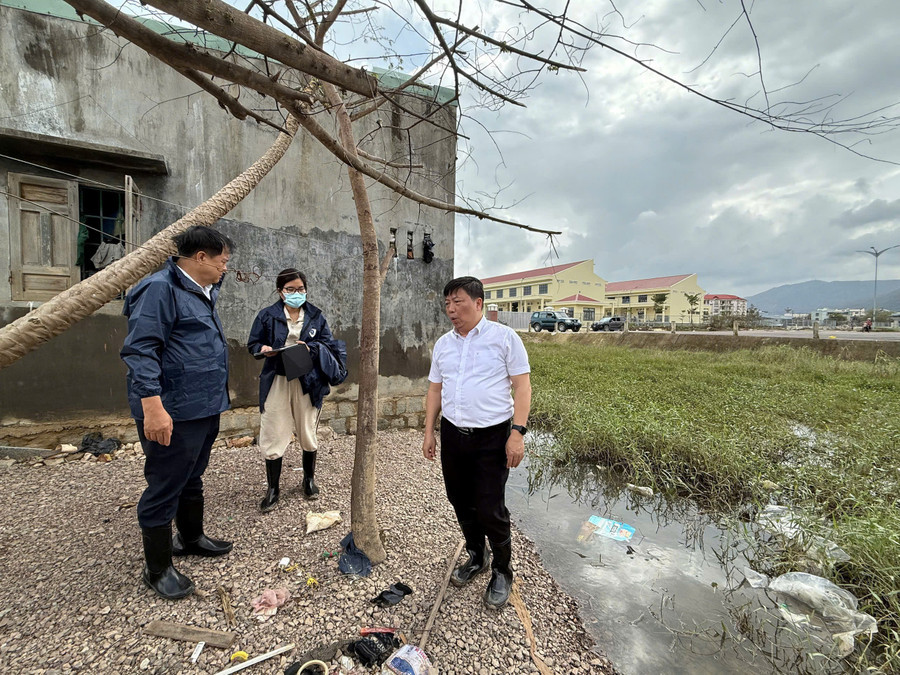 Đoàn công tác của Viện Pasteur TP Hồ Chí Minh khảo sát thực địa, hỗ trợ kỹ thuật giám sát và xử lý ổ dịch tại phường Quy Nhơn Bắc (Ảnh: Thảo Khuy)