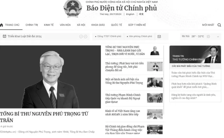 Ngay sau khi Tổng Bí thư Nguyễn Phú Trọng từ trần, hàng loạt các báo đổi giao diện màu đen, người dân gửi lời vĩnh biệt