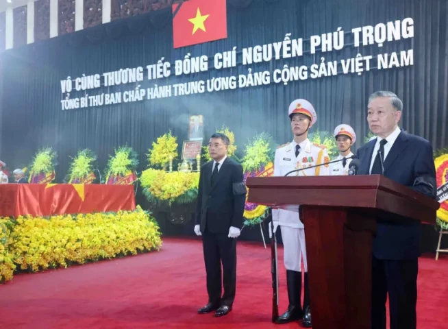 Toàn văn Lời điếu Tổng Bí thư Nguyễn Phú Trọng do Chủ tịch nước Tô Lâm đọc tại Lễ Truy điệu