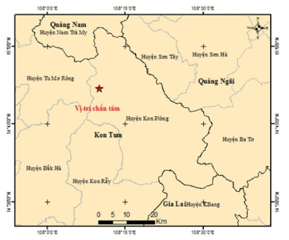 Kon Tum: Xảy ra 4 trận động đất liên tiếp tại Kon Plông trong sáng ngày 7/2