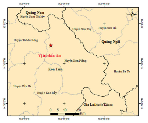 Kon Tum: Xảy ra trận động đất có độ lớn 2.9 tại huyện Kon Plông