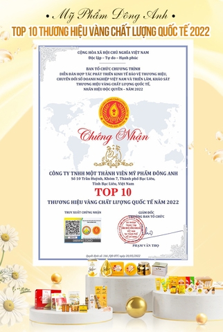 Công Ty Tnhh Mtv Mỹ Phẩm Đông Anh Vinh Dự đạt Top 10 Thương Hiệu Vàng Chất Lượng Quốc Tế Năm 2022